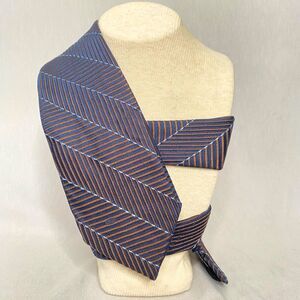 Valentino Italy Mens Neck Tie Brown Blue Ribbed Perpendicular Parallel Lines